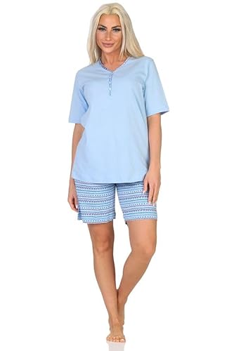 Normann Damen Kurzarm Schlafanzug Shorty im Ethnolook - auch in Übergrössen, Farbe:blau, Größe:44-46 von Normann