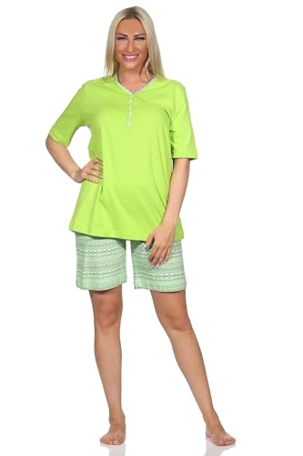 Normann Damen Kurzarm Schlafanzug Shorty im Ethnolook - auch in Übergrössen, Farbe:grün, Größe:44-46 von Normann
