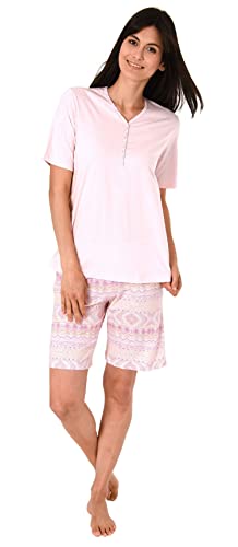 Normann Damen Kurzarm Schlafanzug Shorty im Ethnolook - auch in Übergrössen, Farbe:rosa, Größe:48-50 von Normann
