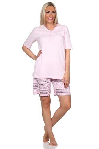 Normann Damen Kurzarm Schlafanzug Shorty im Ethnolook - auch in Übergrössen, Farbe:rosa1, Größe:52-54 von Normann