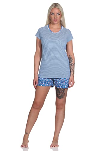 Normann Damen Kurzarm Schlafanzug Shorty in Streifenoptik - auch in Übergrössen, Farbe:Marine, Größe:36-38 von Normann