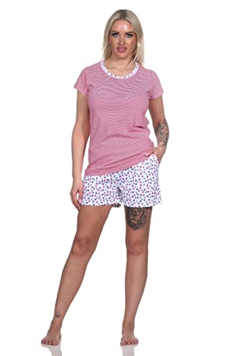 Normann Damen Kurzarm Schlafanzug Shorty in Streifenoptik - auch in Übergrössen, Farbe:rot, Größe:48-50 von Normann