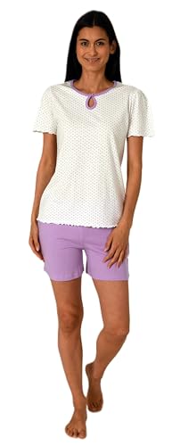 Normann Damen Kurzarm Schlafanzug Shorty in Tupfen Punkte Optik - auch in Übergröße, Farbe:Flieder, Größe:52-54 von Normann