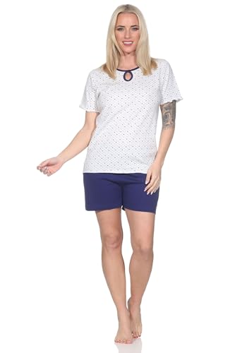 Normann Damen Kurzarm Schlafanzug Shorty in Tupfen Punkte Optik - auch in Übergröße, Farbe:Marine, Größe:60-62 von Normann