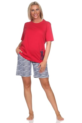 Normann Damen Kurzarm Schlafanzug Shorty in maritimer Optik - auch in Übergröße, Farbe:rot, Größe:44-46 von Normann
