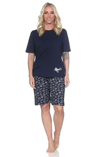 Normann Damen Kurzarm Schlafanzug Shorty in maritimer Optik - auch in Übergrößen, Farbe:marine2, Größe:40-42 von Normann