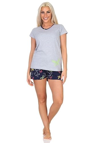 Normann Damen Kurzarm Schlafanzug Shorty mit Schmetterling als Motiv -auch in Übergröße, Farbe:grau-Mel., Größe:48-50 von Normann