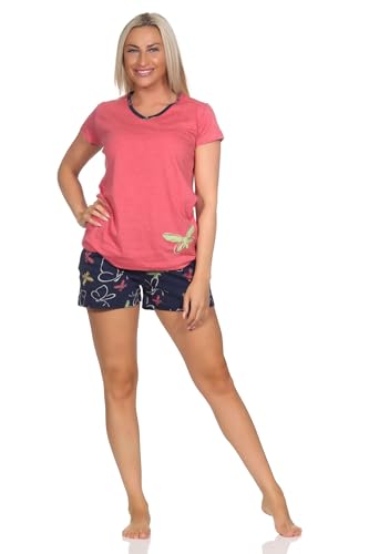Normann Damen Kurzarm Schlafanzug Shorty mit Schmetterling als Motiv -auch in Übergröße, Farbe:rot, Größe:36-38 von Normann