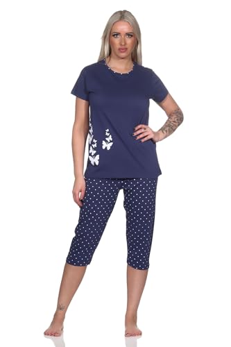 Normann Damen Kurzarm Schlafanzug mit Capri-Pyjamahose in Tupfen Punkte Optik, Farbe:Navy, Größe:40-42 von Normann