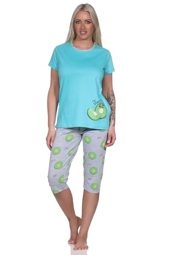 Normann Damen Kurzarm Schlafanzug mit Capri Pyjamahose in coolem Allover Print, Farbe:türkis, Größe:48-50 von Normann