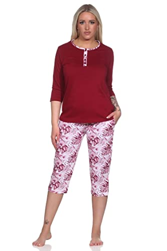 Normann Wunderbarer Damen Kurzarm Pyjama mit Caprihose in floralem Print - auch in Übergrössen, Farbe:rot, Größe:36-38 von Normann