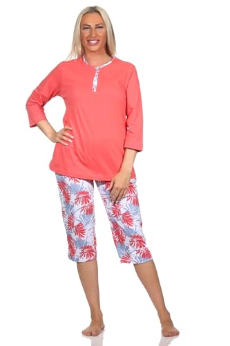 Normann Damen Kurzarm Schlafanzug mit Caprihose in floralem Print - auch in Übergrössen, Farbe:rot1, Größe:48-50 von Normann