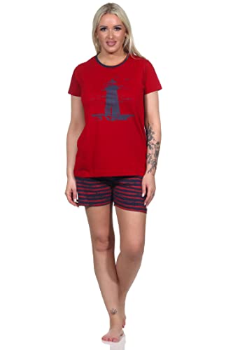 Normann Damen Kurzarm Shorty Pyjama mit Leuchtturm-Motiv - maritim - 122 205 10 756, Farbe:rot, Größe:44-46 von Normann