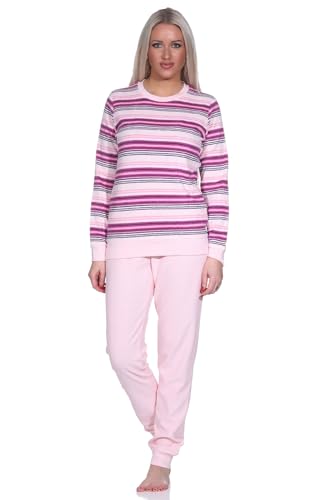 Normann Damen Kuschel Frottee Schlafanzug mit Bündchen - Streifenoptik - auch in Übergrößen, Farbe:rosa, Größe:36/38 von Normann