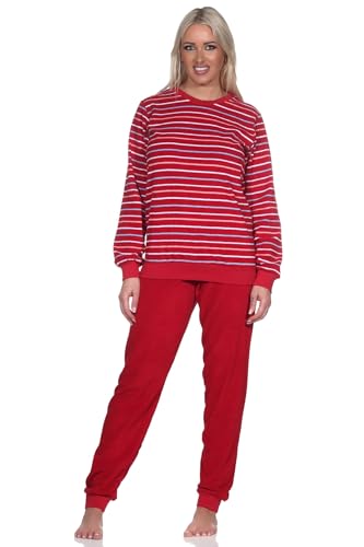 Normann Damen Langarm Frottee Schlafanzug Pyjama mit Bündchen in Streifenoptik, Farbe:rot, Größe:48-50 von Normann