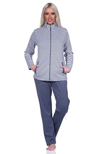 Normann Damen Langarm Hausanzug in Kuschel Interlock Qualität - auch in Übergrössen, Farbe:blau-Melange, Größe:60-62 von Normann