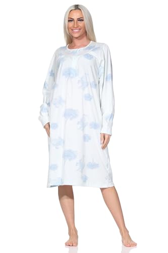 Normann Damen Langarm Nachthemd im klassischen fraulichen Design mit Knopfleiste am Hals, Farbe:hellblau1, Größe:52-54 von Normann