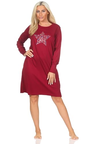 Normann Damen Langarm Nachthemd mit Bündchen + Herz Motiv - auch in Übergrößen, Farbe:rot, Größe:56-58 von Normann