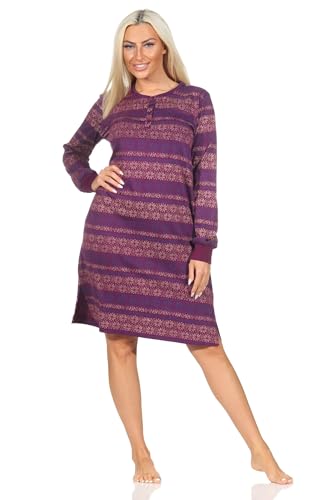 Normann Damen Langarm Nachthemd mit Bündchen im Ethnolook - auch in Übergrößen, Farbe:Beere, Größe:40-42 von Normann