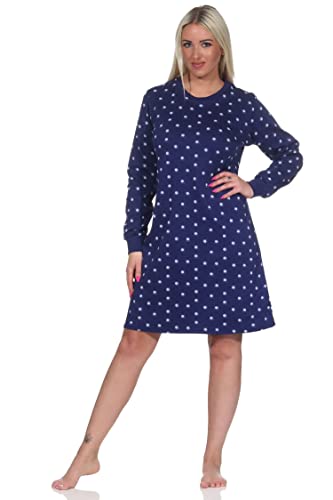 Normann Damen Langarm Nachthemd mit Bündchen in Kuschel Interlock Qualität in Gepunkteter Optik, Farbe:grau-Melange, Größe:36/38 von Normann
