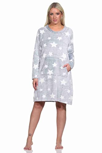Normann Damen Langarm Nachthemd mit Bündchen in Sterneoptik aus kuschelig warmen Coralfleece, Farbe:blau, Größe:40/42 von Normann