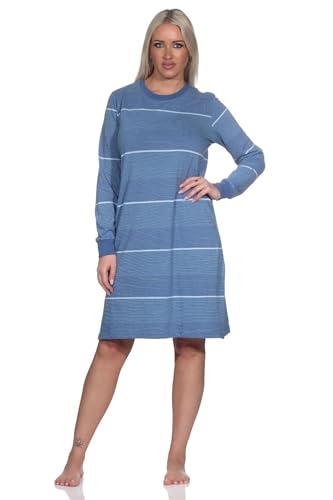 Normann Damen Langarm Nachthemd mit Bündchen in Streifenoptik, Farbe:blau, Größe:56-58 von Normann