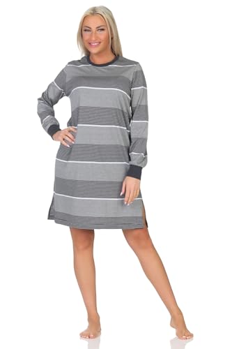 Normann Damen Langarm Nachthemd mit Bündchen in Streifenoptik, Farbe:grau-Mel., Größe:40-42 von Normann