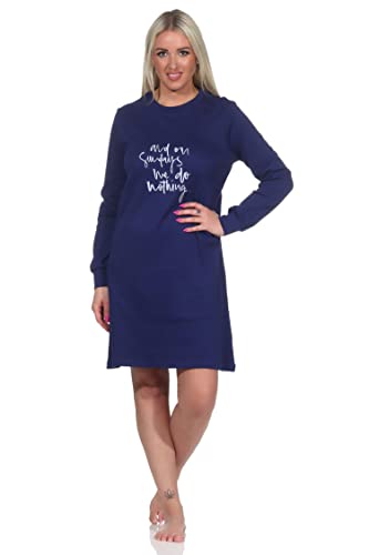 Damen Langarm Nachthemd mit Bündchen in kuscheliger Interlock Qualität und mit Frontprint, Farbe:Marine, Größe:48/50 von Normann