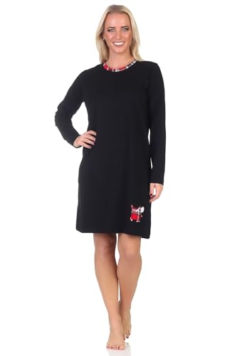 Normann Damen Langarm Nachthemd mit niedlichem Tiermotiv - auch in Übergrößen, Farbe:schwarz, Größe:36-38 von Normann