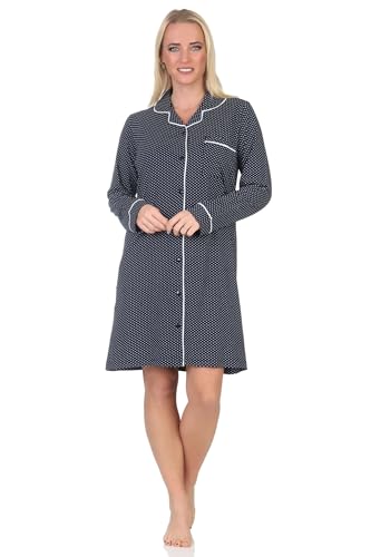 Normann Damen Langarm Nachthemd zum durchknöpfen Tupfenoptik- auch in Übergröße, Farbe:Allover, Größe:36-38 von Normann