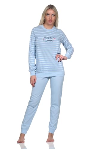 Normann Damen Langarm Pyjama, gestreifter Schlafanzug mit Bündchen 'Enjoy The Summer', Farbe:hellblau, Größe:44-46 von Normann