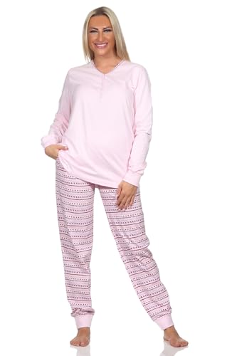 Normann Damen Langarm Pyjama mit Bündchen im Ethnolook - auch in Übergrössen, Farbe:rosa1, Größe:56-58 von Normann