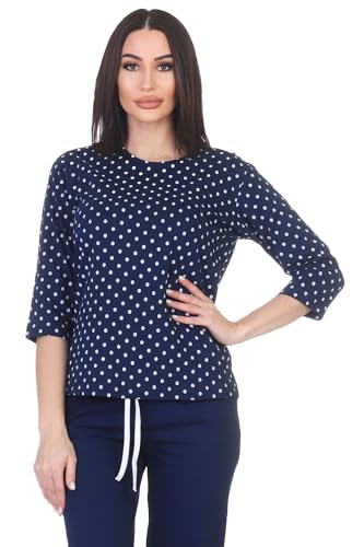 Normann Damen Langarm Schlafanzug Oberteil Pyjama Mix & Match - ideal zu kombinieren, Farbe:Punkte_Marine, Größe:40-42 von Normann