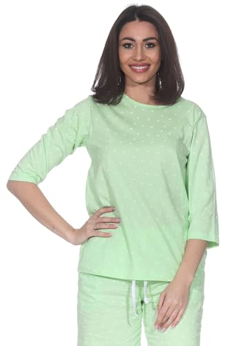 Normann Damen Langarm Schlafanzug Oberteil Pyjama Mix & Match - ideal zu kombinieren, Farbe:Punkte_grün, Größe:44-46 von Normann