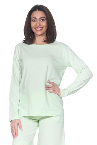 Normann Damen Langarm Schlafanzug Oberteil Pyjama Mix & Match - ideal zu kombinieren, Farbe:Streifen_grün, Größe:36-38 von Normann