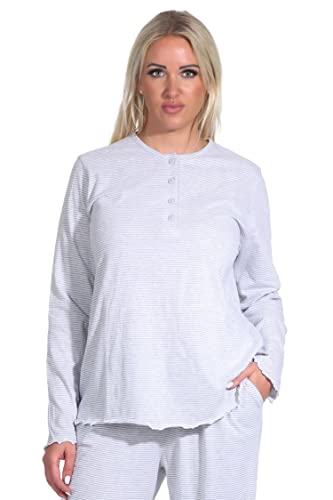 Normann Damen Langarm Schlafanzug Pyjama Oberteil Shirt Mix & Match in Streifenoptik, Farbe:grau-Melange, Größe:36-38 von Normann