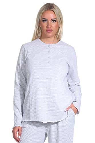 Normann Damen Langarm Schlafanzug Pyjama Oberteil Shirt Mix & Match in Streifenoptik, Farbe:grau-Melange, Größe:44-46 von Normann
