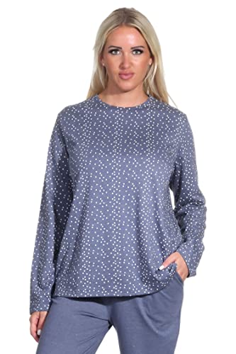 Normann Damen Langarm Schlafanzug Pyjama Oberteil Shirt Mix & Match in Tupfen/Punkte Optik, Farbe:blau-Melange, Größe:40-42 von Normann