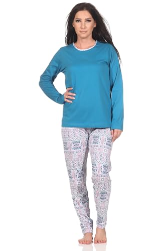 Normann Damen Langarm Schlafanzug Pyjama im wunderschönen Ethnolook, Farbe:blau, Größe:40-42 von Normann