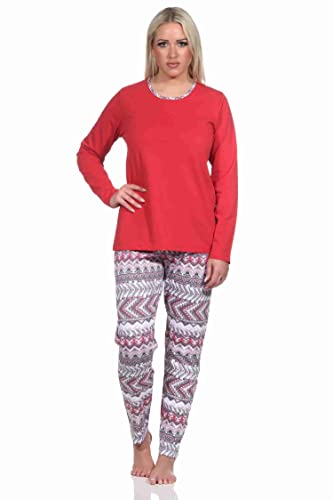Normann Damen Langarm Schlafanzug Pyjama im wunderschönen Ethnolook, Farbe:rot, Größe:36-38 von Normann