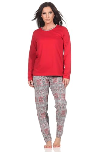 Normann Damen Langarm Schlafanzug Pyjama im wunderschönen Ethnolook, Farbe:rot, Größe:36-38 von Normann