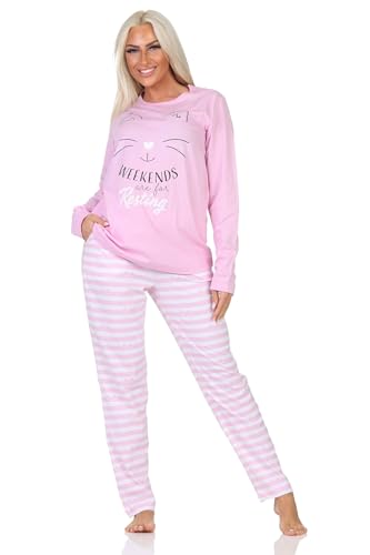Normann Damen Langarm Schlafanzug Pyjama in Katzen Optik - auch in Übergröße, Farbe:rosa, Größe:52-54 von Normann