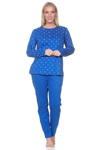 Normann Damen Langarm Schlafanzug Pyjama in Tupfen-Punkte Optik - auch in Übergrössen, Farbe:blau, Größe:44-46 von Normann