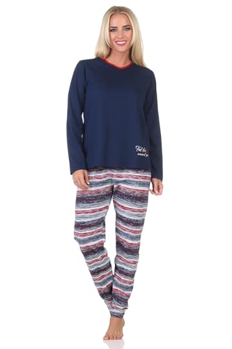 Normann Damen Langarm Schlafanzug Pyjama in wunderschöner Optik, Farbe:Navy, Größe:40-42 von Normann