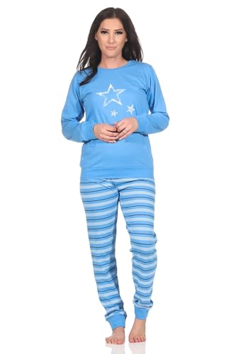 Normann Damen Langarm Schlafanzug Pyjama mit Bündchen in Sterne Optik, Farbe:blau, Größe:40-42 von Normann