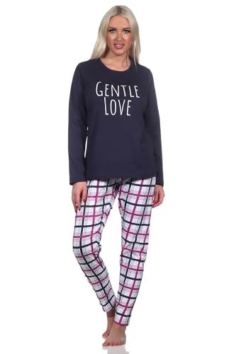 Normann Damen Langarm Schlafanzug Pyjama mit Jersey Hose in Karo Optik, Farbe:Navy, Größe:36-38 von Normann