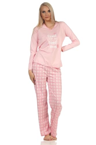 Normann Damen Langarm Schlafanzug Pyjama mit Jersey Hose in Karo Optik, Farbe:Rose, Größe:36-38 von Normann