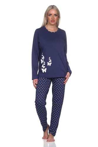 Normann Damen Langarm Schlafanzug Pyjama mit Pyjamahose in Tupfen Punkte Optik, Farbe:Navy, Größe:40-42 von Normann