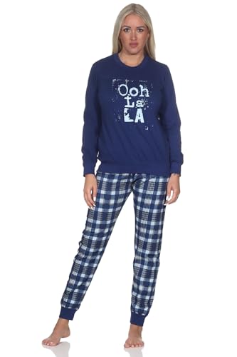 Normann Damen Langarm Schlafanzug mit Bündchen Pyjama mit Karierter Jersey Hose, Farbe:Navy, Größe:44-46 von Normann