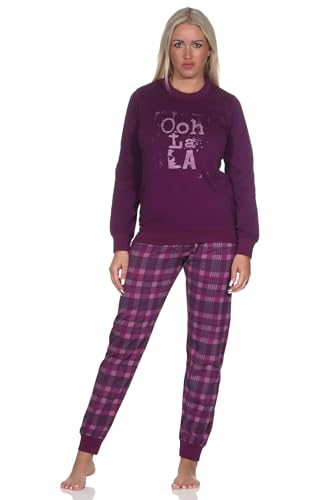 Normann Damen Langarm Schlafanzug mit Bündchen Pyjama mit Karierter Jersey Hose, Farbe:lila, Größe:44-46 von Normann